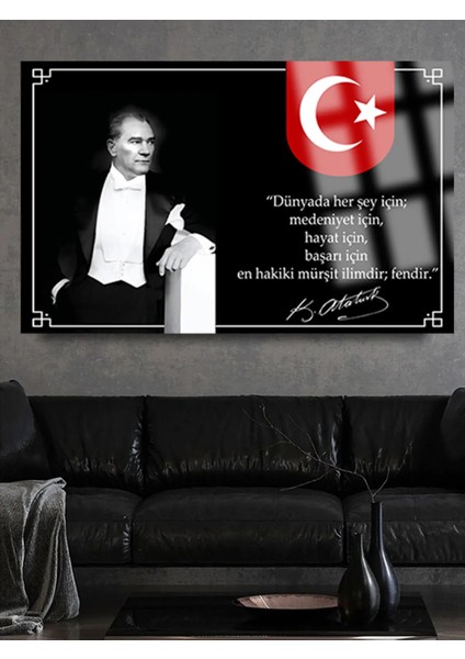 Atatürk Yatay Tablo Atatürk Bilim ve Eğitim Kırılmaz Lüks Cam Tablo Of Iş Yeri Hediyesi Cam Tablo