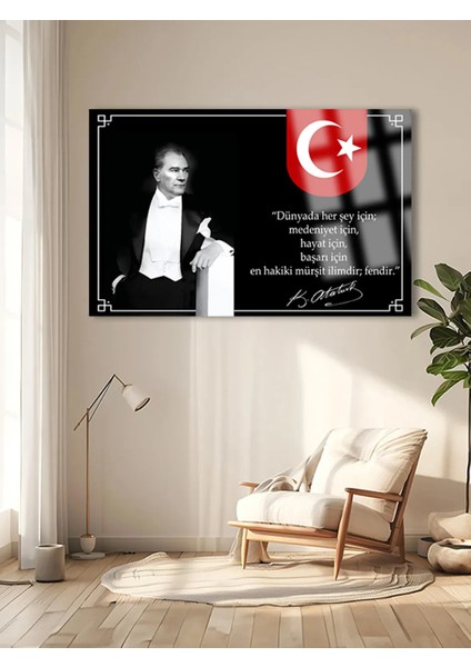 Atatürk Yatay Tablo Atatürk Bilim ve Eğitim Kırılmaz Lüks Cam Tablo Of Iş Yeri Hediyesi Cam Tablo