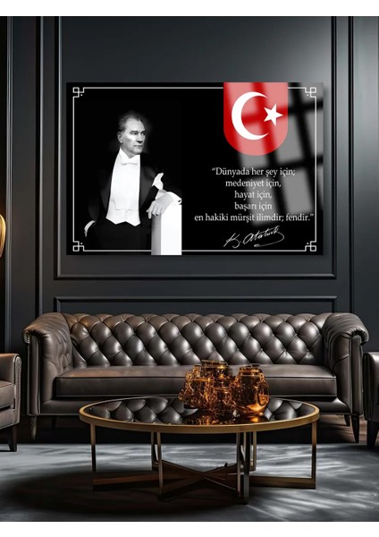 Atatürk Yatay Tablo Atatürk Bilim ve Eğitim Kırılmaz Lüks Cam Tablo Of Iş Yeri Hediyesi Cam Tablo