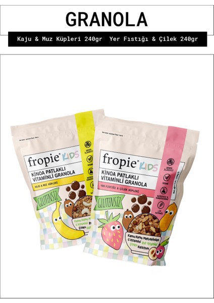 Kids Kaju Muz Küpleri ve Kids Yer Fıstığı Çilek Küpleri granola Paketi x2
