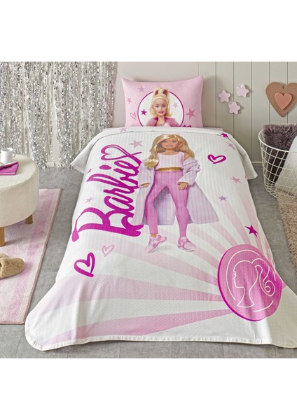 Lisanslı Barbie Light Tek Kişilik Pamuk Pike Takımı