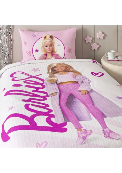 Lisanslı Barbie Light Tek Kişilik Pamuk Pike Takımı