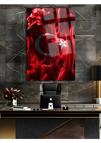 Tasarım Kırmızı Beyaz Türk Bayrak Kırılmaz Lüks Cam Tablo Ultra Yüksek Çözünürlüklü Ev Hediyesi