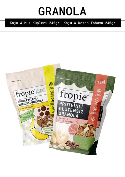 Kids Kaju Muz Küpleri ve Proteinli Glutensiz Kaju Keten Tohumu Granola Paketi X2