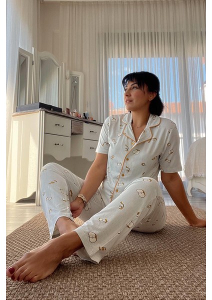 Elma Desenli Gri Pijama Takımı