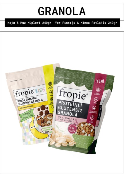 Kids Kaju Muz Küpleri ve Proteinli Glutensiz Yer Fıstıklı Kinoa Patlaklı granola Paketi x2