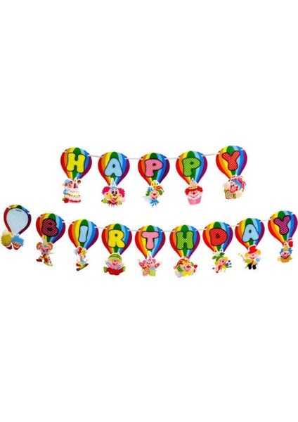 Palyaço Temalı Banner Happy Birthday Banner Yazısı Doğum Günü Süs