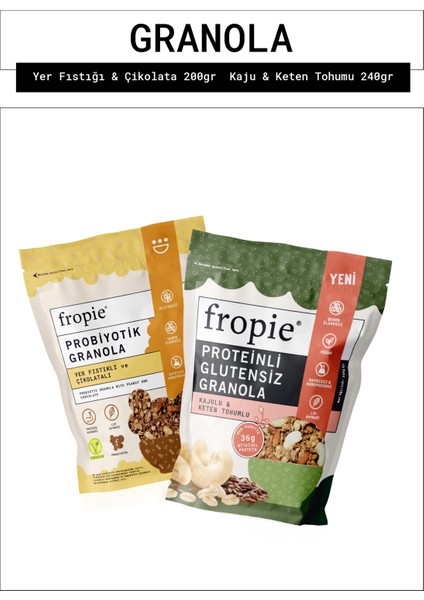 Probiyotik Yer Fıstığı Çikolata ve Proteinli Glutensiz Kaju Keten Tohumu granola Paketi x2