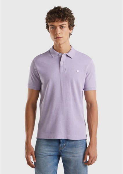 Erkek Lila Pamuk Göğsü Logo Işlemeli Düğmeli Polo T-Shirt