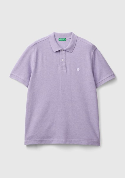 Erkek Lila Pamuk Göğsü Logo Işlemeli Düğmeli Polo T-Shirt fiyatları