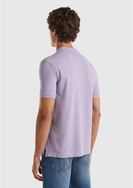 Erkek Lila Pamuk Göğsü Logo Işlemeli Düğmeli Polo T-Shirt modelleri