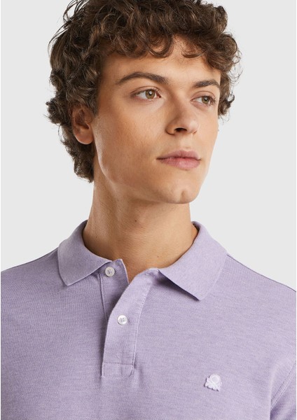Erkek Lila Pamuk Göğsü Logo Işlemeli Düğmeli Polo T-Shirt indirimleri