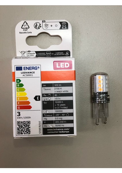 3 Adet Osram G9 LED 3W =30W 320 Lümen 2700 Kelvin Sarı