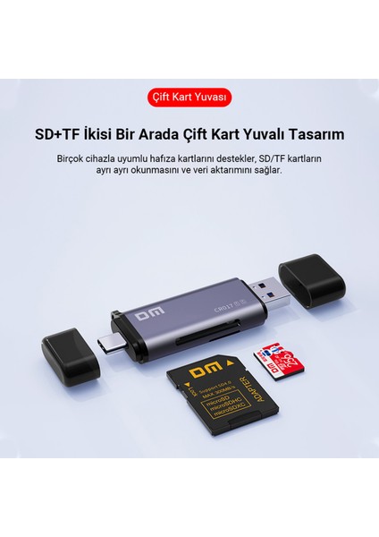 CR017 Usb-A ve Type-C Sd Micro Sd Tf Kart Okuyucu
