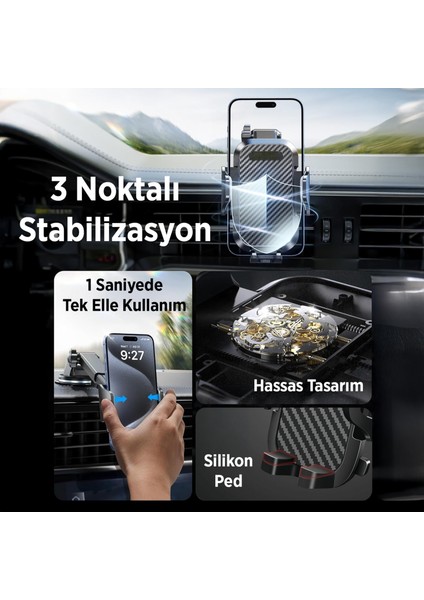 Vantuzlu Uzayan Cam ve Torpido Için Ayarlanabilir Araç Içi Telefon Tutucu