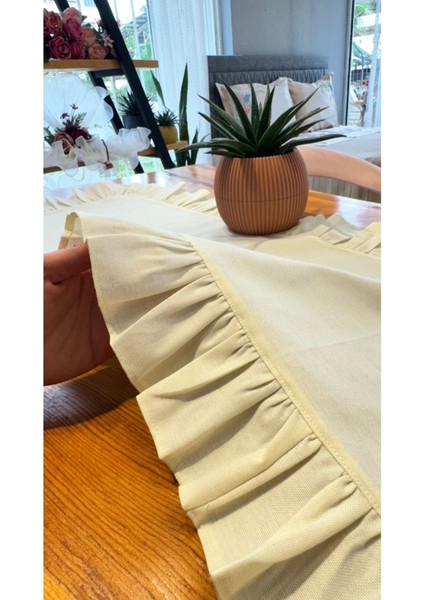 Bej Fırfırlı Runner, Kadife Dokulu 40 x 110, Koyu Gri, Dertsiz Runner
