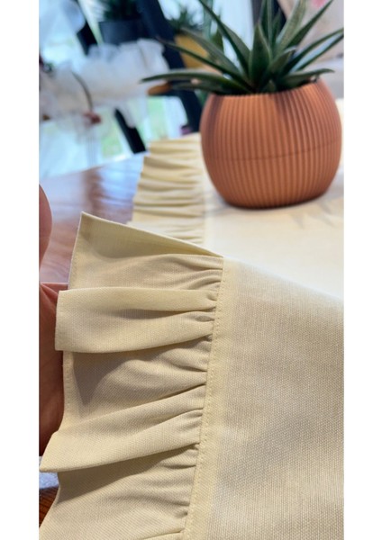 Bej Fırfırlı Runner, Kadife Dokulu 40 x 110, Koyu Gri, Dertsiz Runner