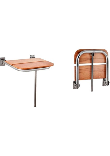 Tema Paslanmaz Engelli Banyo Duş Oturağı Katlanır Ahşap Oturaklı