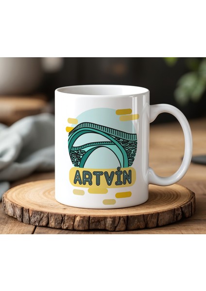 Artvin Tasarımlı Beyaz Seramik Baskılı Kupa Bardak 330 ml
