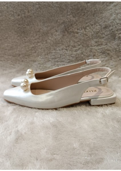 Pearly Çift Inci Detaylı Kare Burun 2 cm Kare Topuklu Babet Gelin Ayakkabısı fırsatları