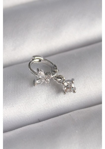 316L Çelik Gümüş Renk Zirkon Taşlı Kelebek Model Sallantı Detay Tragus Piercing - TJ-PR1299 Pop