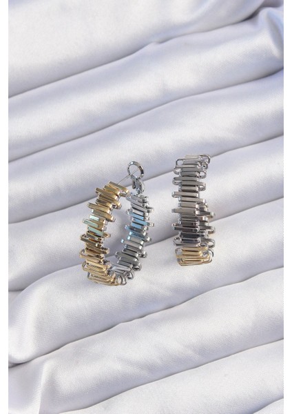 Pirinç Gold Gümüş Renkli Tırtıklı Halka Küpe - TJ-BKP9228 Pop