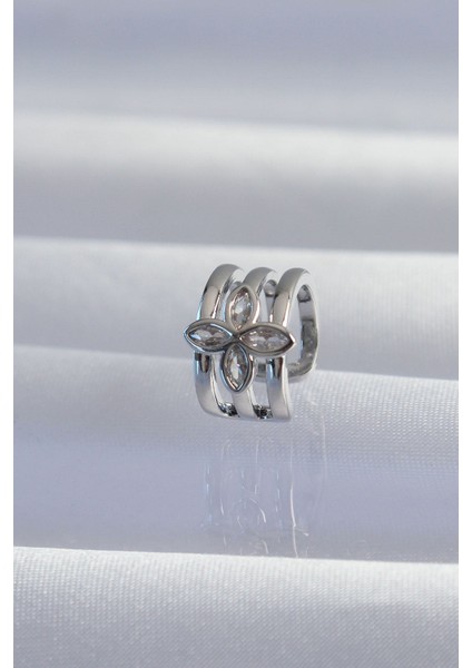 Pirinç Gümüş Renk Yonca Earcuff Küpe - TJ-BKP9330 Pop