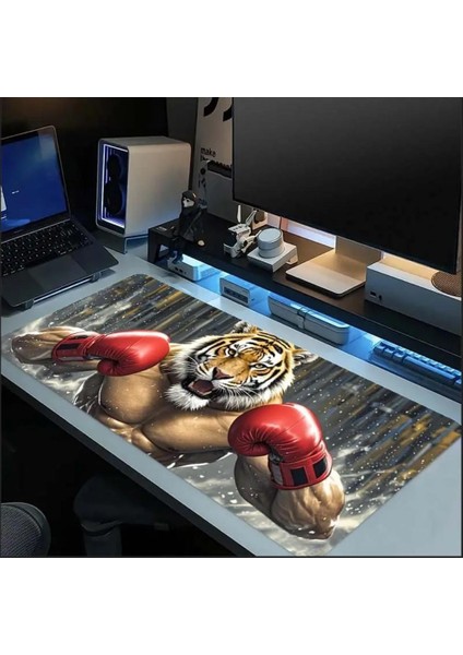 70X30 cm Boksör Kaplan Temalı Kaydırmaz Taban Speed Yüzey Oyuncu Mouse Pad Gaming