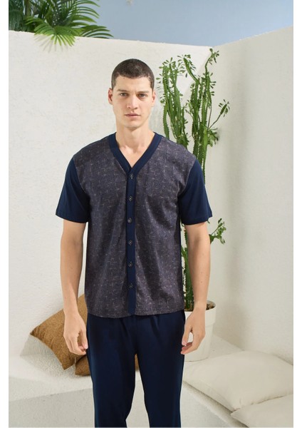 Kısa Kol Önden Düğmeli Erkek Pijama Takım 2108