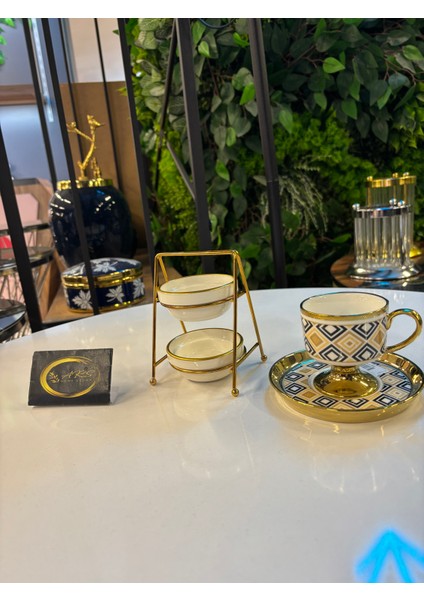 Iki Katlı Standlı Gold Yaldızlı Porselen Tekli Mini Lokumluk, Şekerlik, Sosluk, Kase,sunumluk,modern