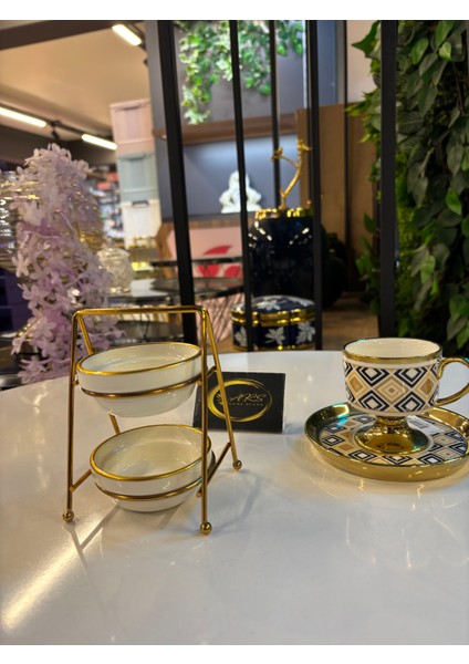 Iki Katlı Standlı Gold Yaldızlı Porselen Tekli Mini Lokumluk, Şekerlik, Sosluk, Kase,sunumluk,modern modelleri