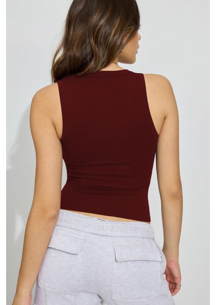 Bordo Derin V Yaka Pamuklu Basic Kadın Atlet MG2405