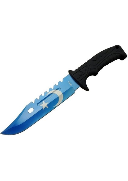 Ayyıldız MF013BL Mavi Av Bıçağı 31CM - Testere Detaylı Bıçak, Kılıflı, Plastik Sap Pop