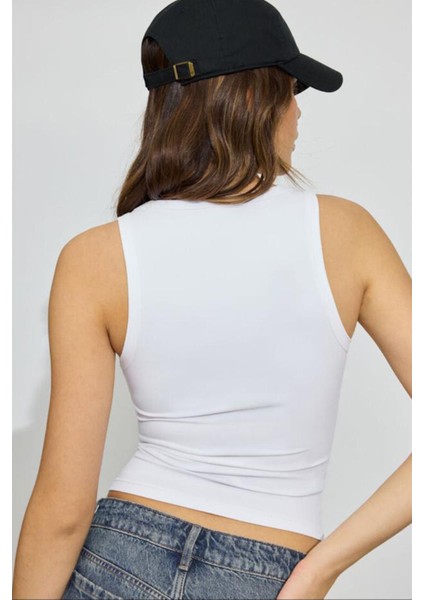 Beyaz Derin V Yaka %100 Pamuklu Basic Kadın Atlet MG2405 fiyatları