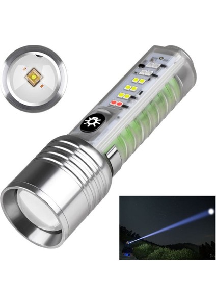 Profesyonel Tg LED Güçlü 8 Modlu Type-C 1000 Lümen Polis Çakarlı Şarjlı El Feneri Pop