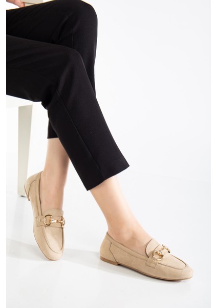 Suins Rody Hakiki Deri Taş Detaylı Kadın Babet Ayakkabı