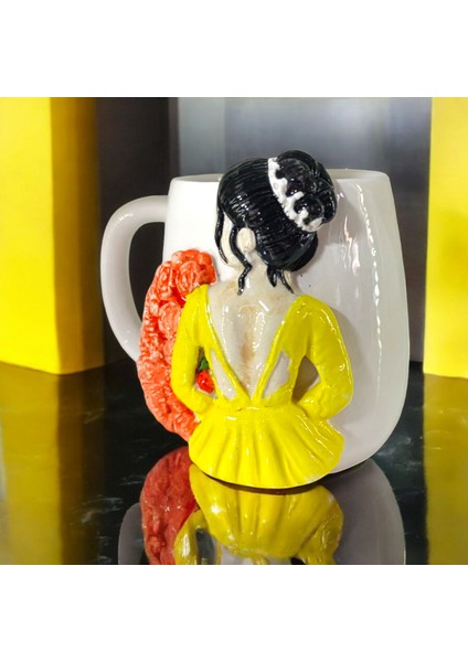 3D Kabartma El Emeği Göz Nuru Balerin Seramik KUPA BARDAK 400 ml