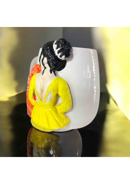 3D Kabartma El Emeği Göz Nuru Balerin Seramik KUPA BARDAK 400 ml