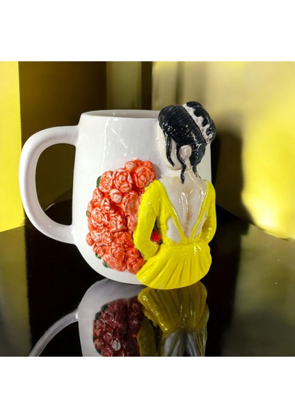 3D Kabartma El Emeği Göz Nuru Balerin Seramik KUPA BARDAK 400 ml