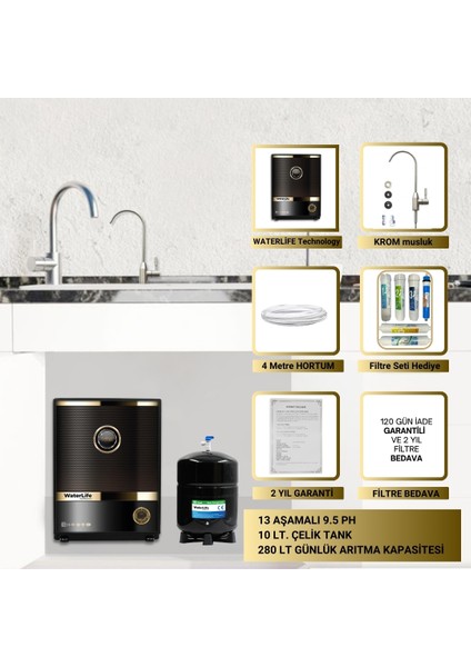 - WATERLIFE Technology – Slim Black Pompasız (13 Aşama + pH + Mineral + Alkali ) fırsatları
