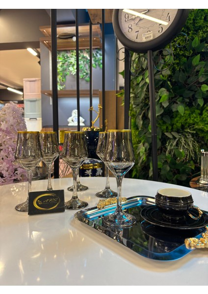 Ars Paşabahçe Grappa Füme Renkli Altın Yaldızlı 6'lı Kahve Yanı Su Bardağı, Meşrubat-Soda Bardağı