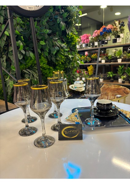 Ars Paşabahçe Grappa Füme Renkli Altın Yaldızlı 6'lı Kahve Yanı Su Bardağı, Meşrubat-Soda Bardağı modelleri