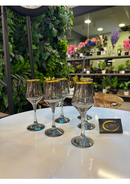 Ars Paşabahçe Grappa Füme Renkli Altın Yaldızlı 6'lı Kahve Yanı Su Bardağı, Meşrubat-Soda Bardağı indirimleri