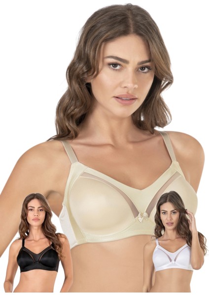 9125 Kadın Sütyen Desteksiz Telsiz Dantelsiz Soft Toparlayıcı B C Cup 3 Adet Beyaz Siyah Bej