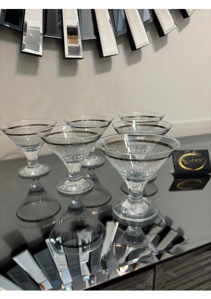 Ars Paşabahçe Gümüş Yaldızlı Dekorlu Ayaklı 6'lı Cam Kase Sunumluk, Şekerlik, Dondurmalık, Cup,çizgi fiyatları