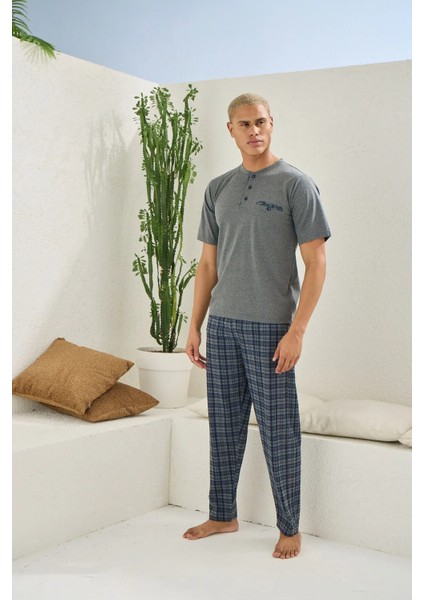 Kısa Kol Altı Ekoseli Erkek Pijama Takım 2118
