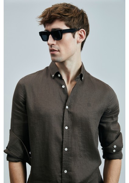 Pitaya Erkek Keten Gömlek Comfort Fit Siyah modelleri