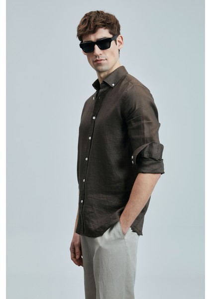 Pitaya Erkek Keten Gömlek Comfort Fit Siyah fırsatları