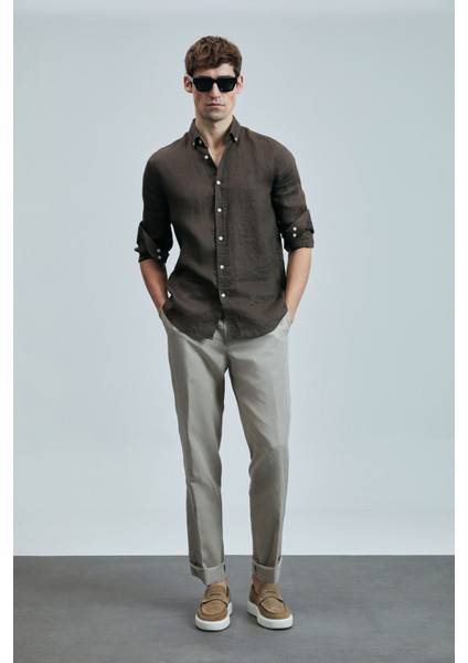 Pitaya Erkek Keten Gömlek Comfort Fit Siyah indirimleri