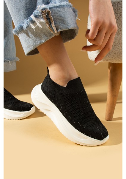 Taş Detaylı Triko Kalın Taban Kadın Sneaker 59-88-25